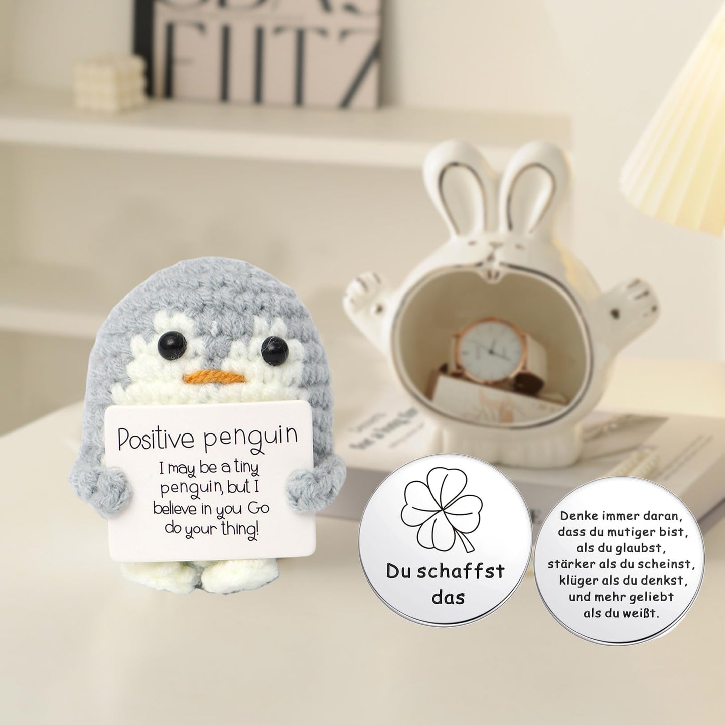 BFUZXY Positive Pinguin Geschenk,6.5CM Mini Geschenke Pinguine mit Karte Positiver Pinguin,Aufmunterung Geschenke für Freundin