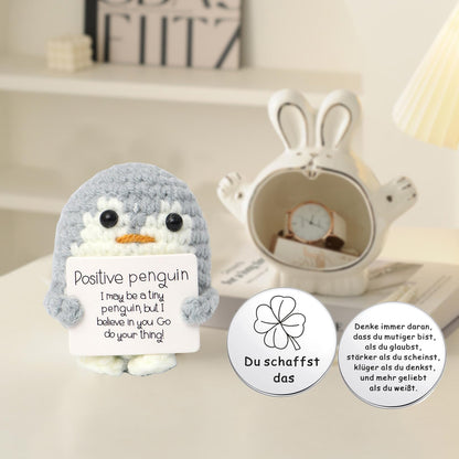 BFUZXY Positive Pinguin Geschenk,6.5CM Mini Geschenke Pinguine mit Karte Positiver Pinguin,Aufmunterung Geschenke für Freundin