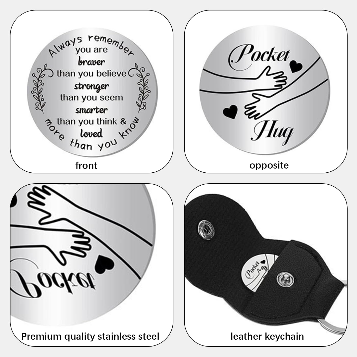 GWAWG Pocket Hug Token Inspirational Long Distance Relationship Keepsake Stainless Double Sided Encouragement Pocket Hug Token Gift