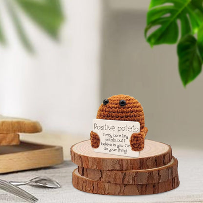 WELLXUNK Positive Potato, Pocket Hug Positive Kartoffel, Creative Knitted Wool Potato Doll mit Positiver Energiekarte, Motivationsgeschenke