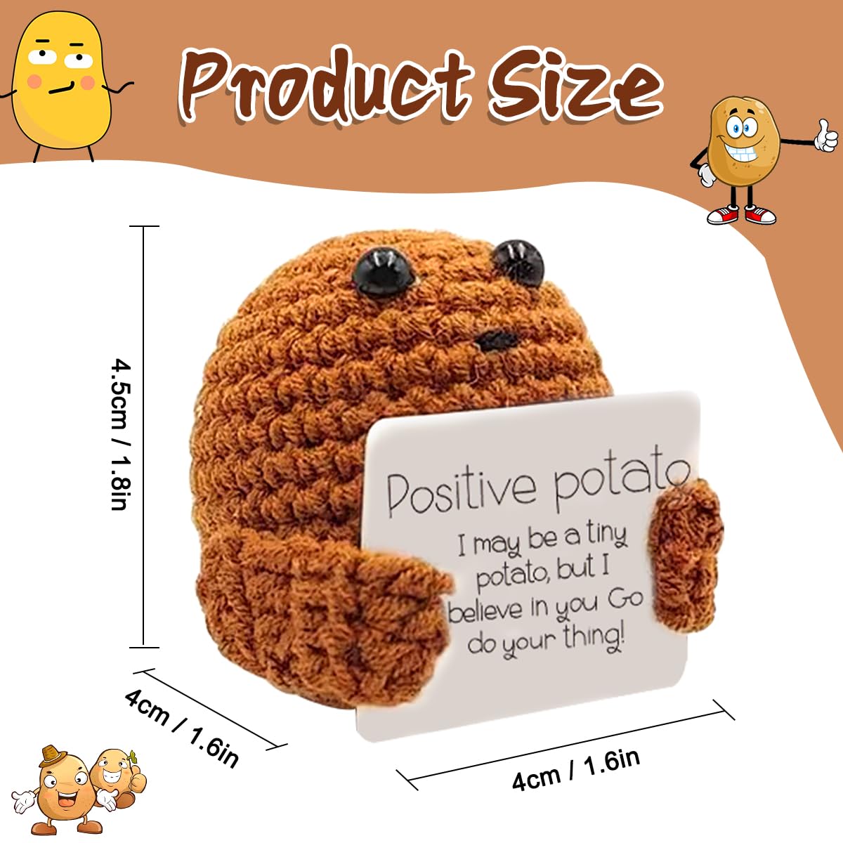 WELLXUNK Positive Potato, Pocket Hug Positive Kartoffel, Creative Knitted Wool Potato Doll mit Positiver Energiekarte, Motivationsgeschenke