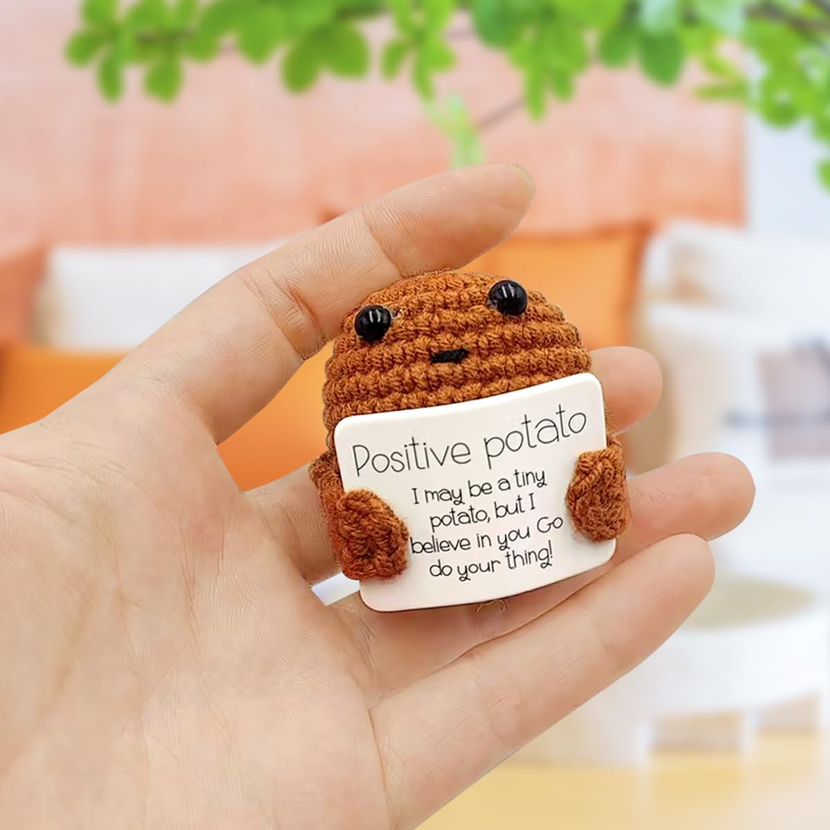 WELLXUNK Positive Potato, Pocket Hug Positive Kartoffel, Creative Knitted Wool Potato Doll mit Positiver Energiekarte, Motivationsgeschenke