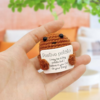 WELLXUNK Positive Potato, Pocket Hug Positive Kartoffel, Creative Knitted Wool Potato Doll mit Positiver Energiekarte, Motivationsgeschenke