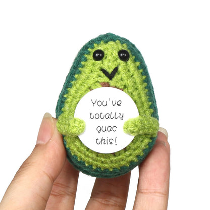 Positive Avocado Puppe - Pocket Hug Mini Plüsch, Spielzeug Mit Aufmunterung Karte, Kreative Strickwolle Häkelpuppe, Geschenk