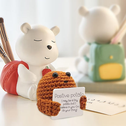 WELLXUNK Positive Potato, Pocket Hug Positive Kartoffel, Creative Knitted Wool Potato Doll mit Positiver Energiekarte, Motivationsgeschenke
