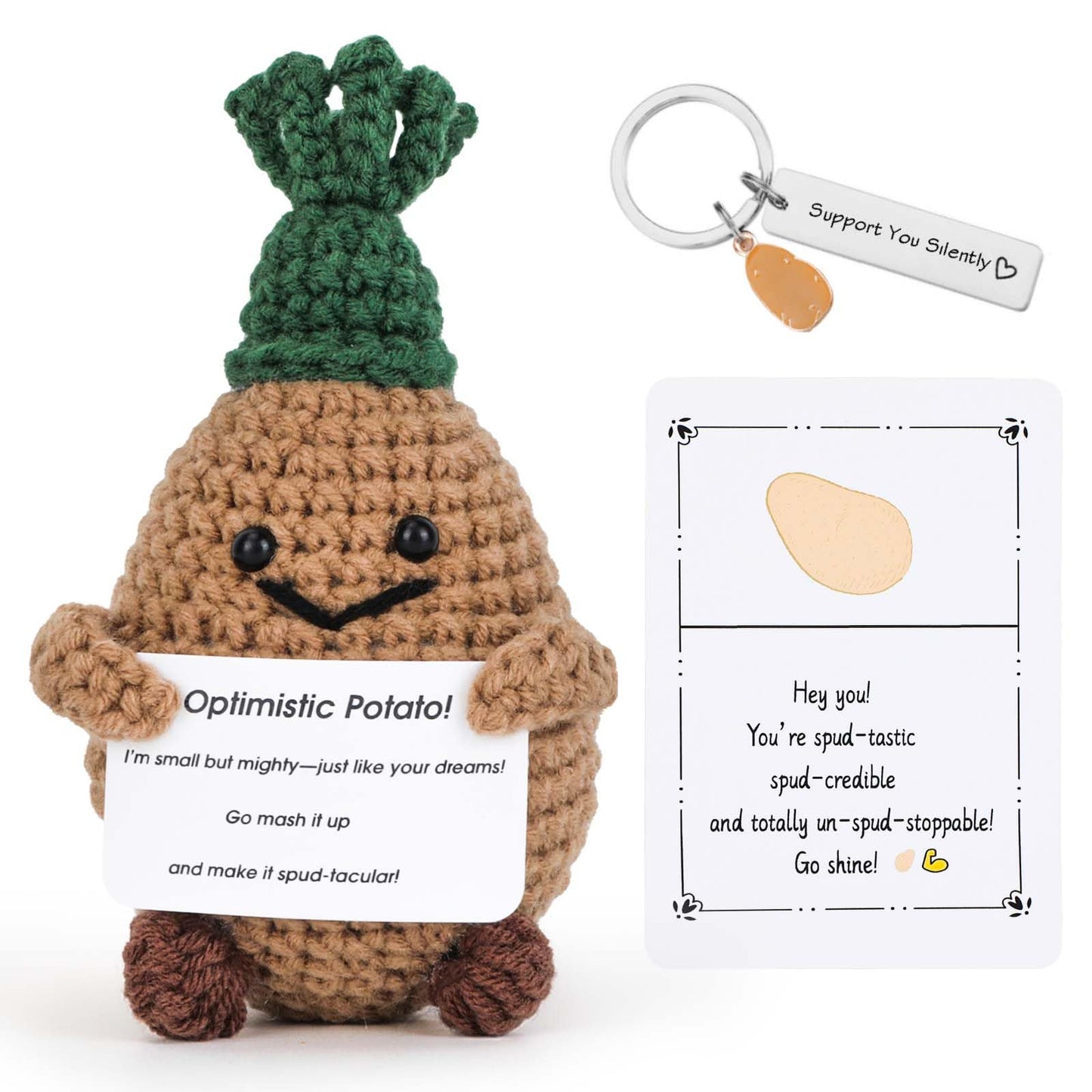 Vspek Pocket Hug Positive Strickwolle Kartoffel, Kreative Emotionalen Unterstützung Puppe mit Karte und Schlüsselanhänger