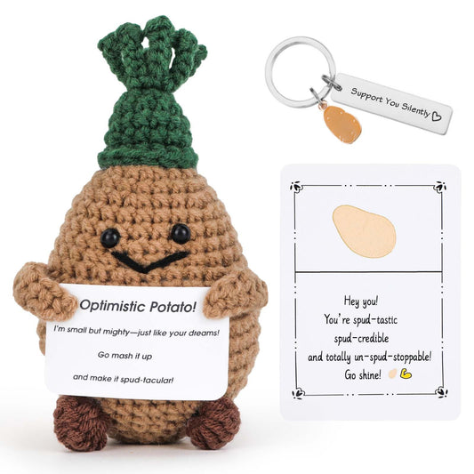 Vspek Pocket Hug Positive Strickwolle Kartoffel, Kreative Emotionalen Unterstützung Puppe mit Karte und Schlüsselanhänger