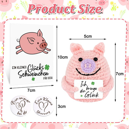 Pocket Hug Glücksschweinchen,Pocket Hug Deutsch Positive Geschenke Schwein Hug Gestrickte Tiny Schwein Puppe, Ein Tolles Geschenk für Familie