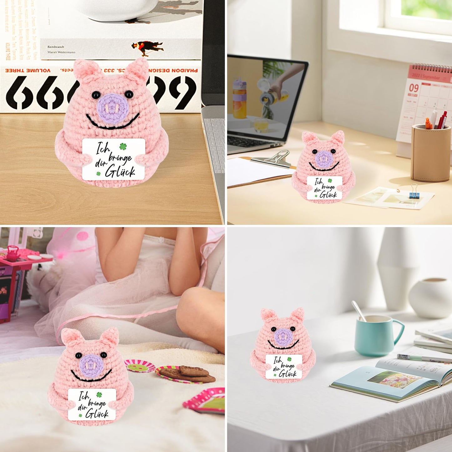Pocket Hug Glücksschweinchen,Pocket Hug Deutsch Positive Geschenke Schwein Hug Gestrickte Tiny Schwein Puppe, Ein Tolles Geschenk für Familie