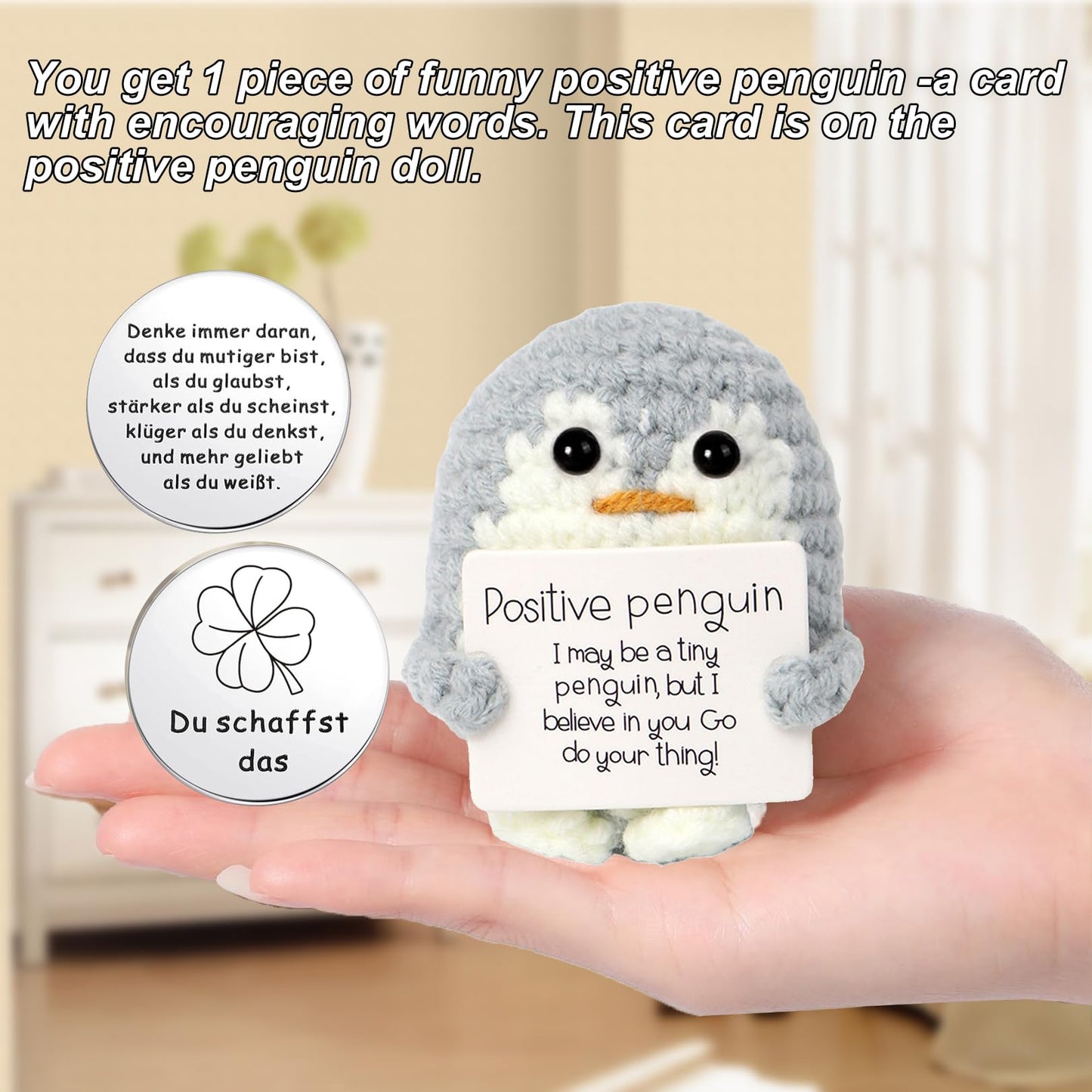 BFUZXY Positive Pinguin Geschenk,6.5CM Mini Geschenke Pinguine mit Karte Positiver Pinguin,Aufmunterung Geschenke für Freundin