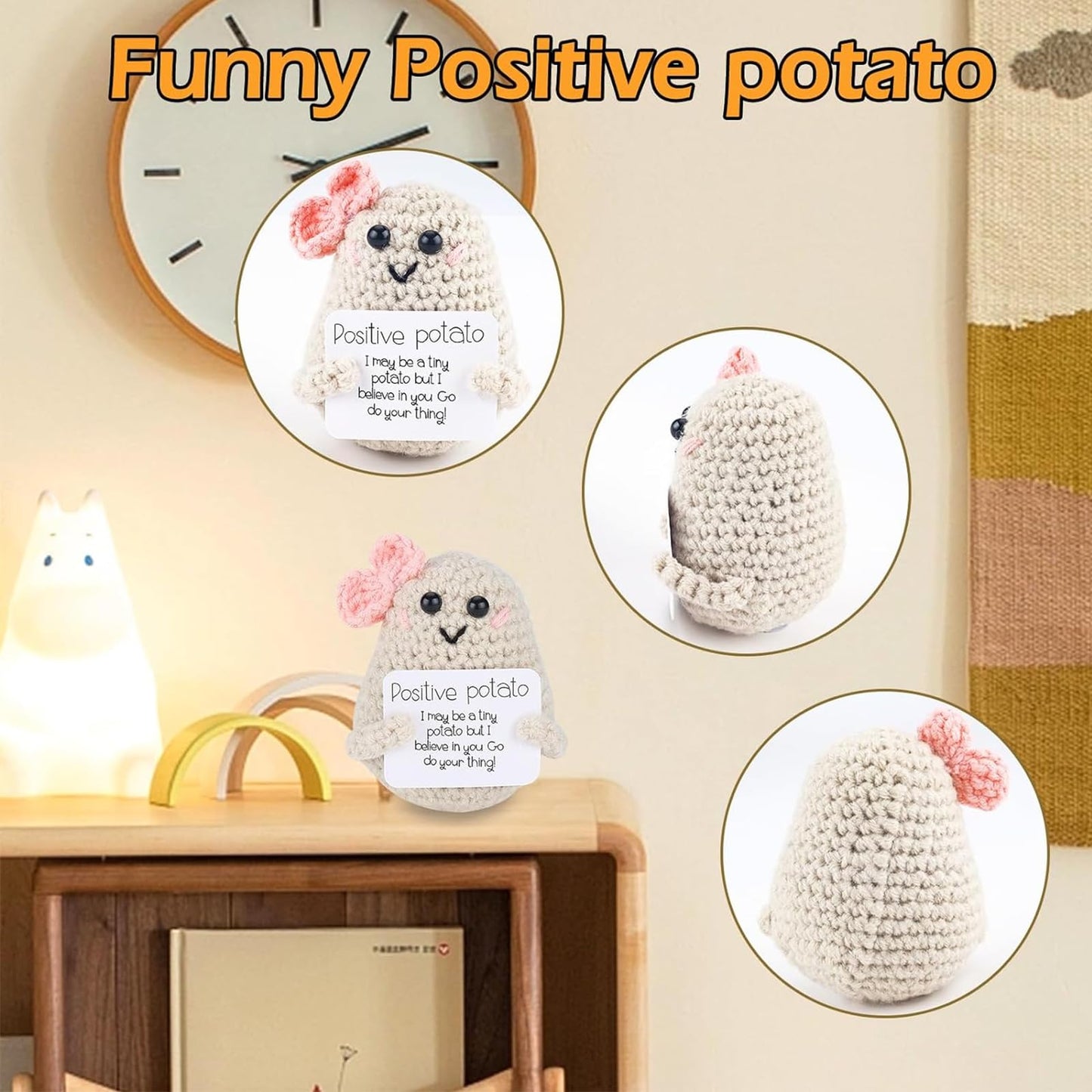 Yuqilin Lustige Positive Potato Pocket Hug, Kartoffel GlüCksbringer, Lustige Kartoffel mit Schleife, Potato Motivationsgeschenke, Hug Positive