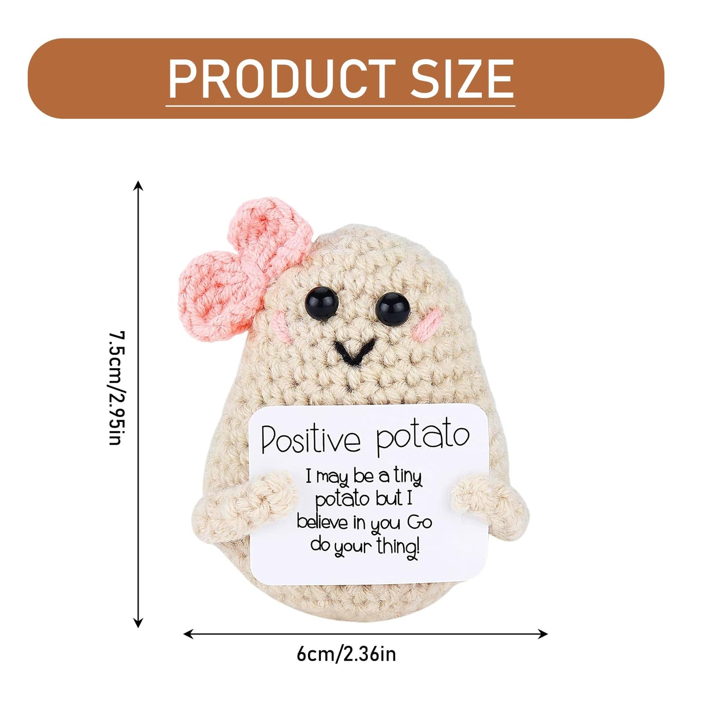 Yuqilin Lustige Positive Potato Pocket Hug, Kartoffel GlüCksbringer, Lustige Kartoffel mit Schleife, Potato Motivationsgeschenke, Hug Positive