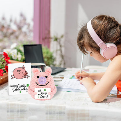 Pocket Hug Glücksschweinchen,Pocket Hug Deutsch Positive Geschenke Schwein Hug Gestrickte Tiny Schwein Puppe, Ein Tolles Geschenk für Familie