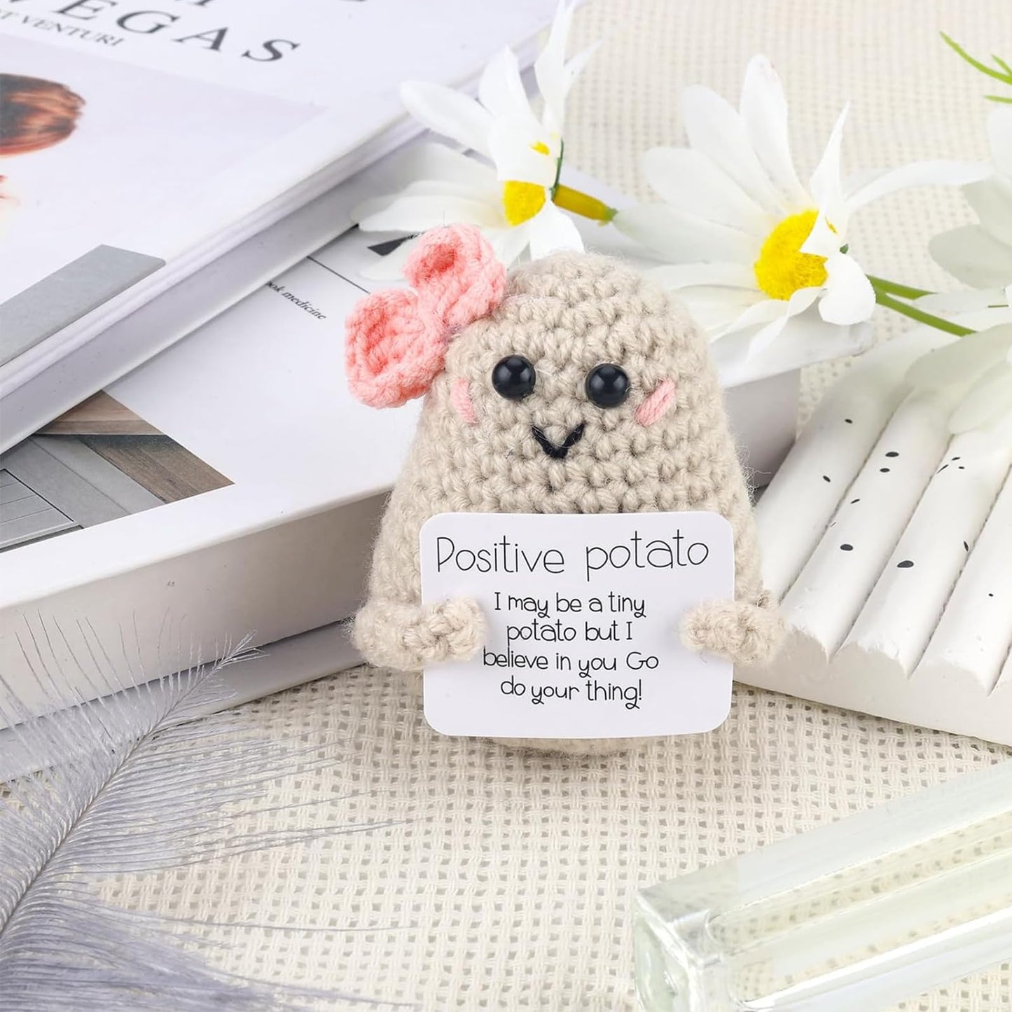 Yuqilin Lustige Positive Potato Pocket Hug, Kartoffel GlüCksbringer, Lustige Kartoffel mit Schleife, Potato Motivationsgeschenke, Hug Positive