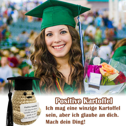 Positive Kartoffel Deutsch mit Bachelor Hut Glücksbringer Pocket Hug Glückskartoffel Emotional Support Plüschtiere Geschenkideen