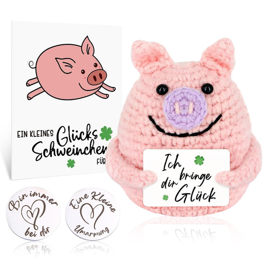 Pocket Hug Glücksschweinchen,Pocket Hug Deutsch Positive Geschenke Schwein Hug Gestrickte Tiny Schwein Puppe, Ein Tolles Geschenk für Familie