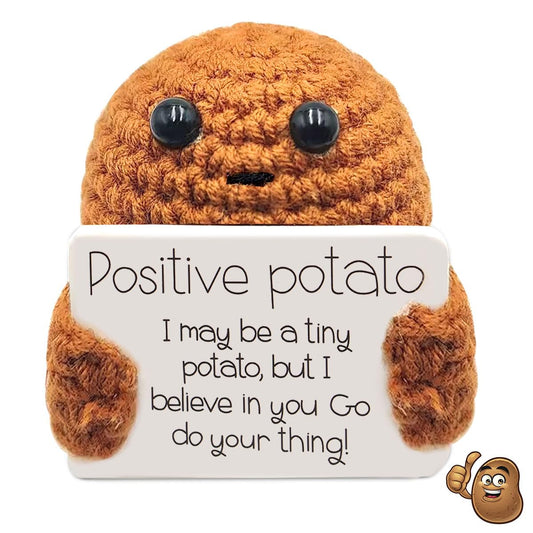 WELLXUNK Positive Potato, Pocket Hug Positive Kartoffel, Creative Knitted Wool Potato Doll mit Positiver Energiekarte, Motivationsgeschenke