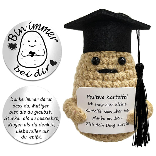 Positive Kartoffel Deutsch mit Bachelor Hut Glücksbringer Pocket Hug Glückskartoffel Emotional Support Plüschtiere Geschenkideen