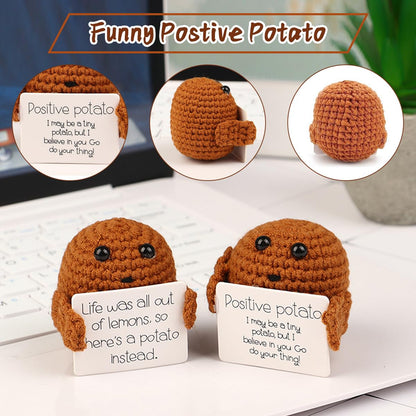 WELLXUNK Positive Potato, Pocket Hug Positive Kartoffel, Creative Knitted Wool Potato Doll mit Positiver Energiekarte, Motivationsgeschenke