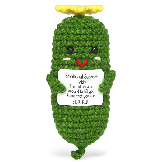 Positive Gurken Puppe, Pocket Hug Mini Plush, Saure Gurken Spielzeug mit Aufmunterung Karte, Kreative Strickwolle Pickle-Häkelpuppe, Geschenk