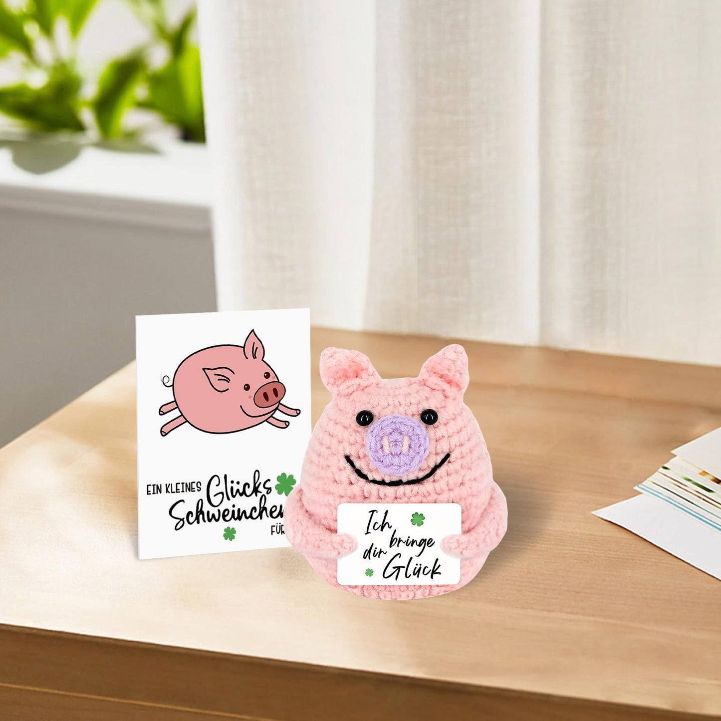Pocket Hug Glücksschweinchen,Pocket Hug Deutsch Positive Geschenke Schwein Hug Gestrickte Tiny Schwein Puppe, Ein Tolles Geschenk für Familie