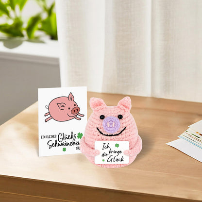 Pocket Hug Glücksschweinchen,Pocket Hug Deutsch Positive Geschenke Schwein Hug Gestrickte Tiny Schwein Puppe, Ein Tolles Geschenk für Familie