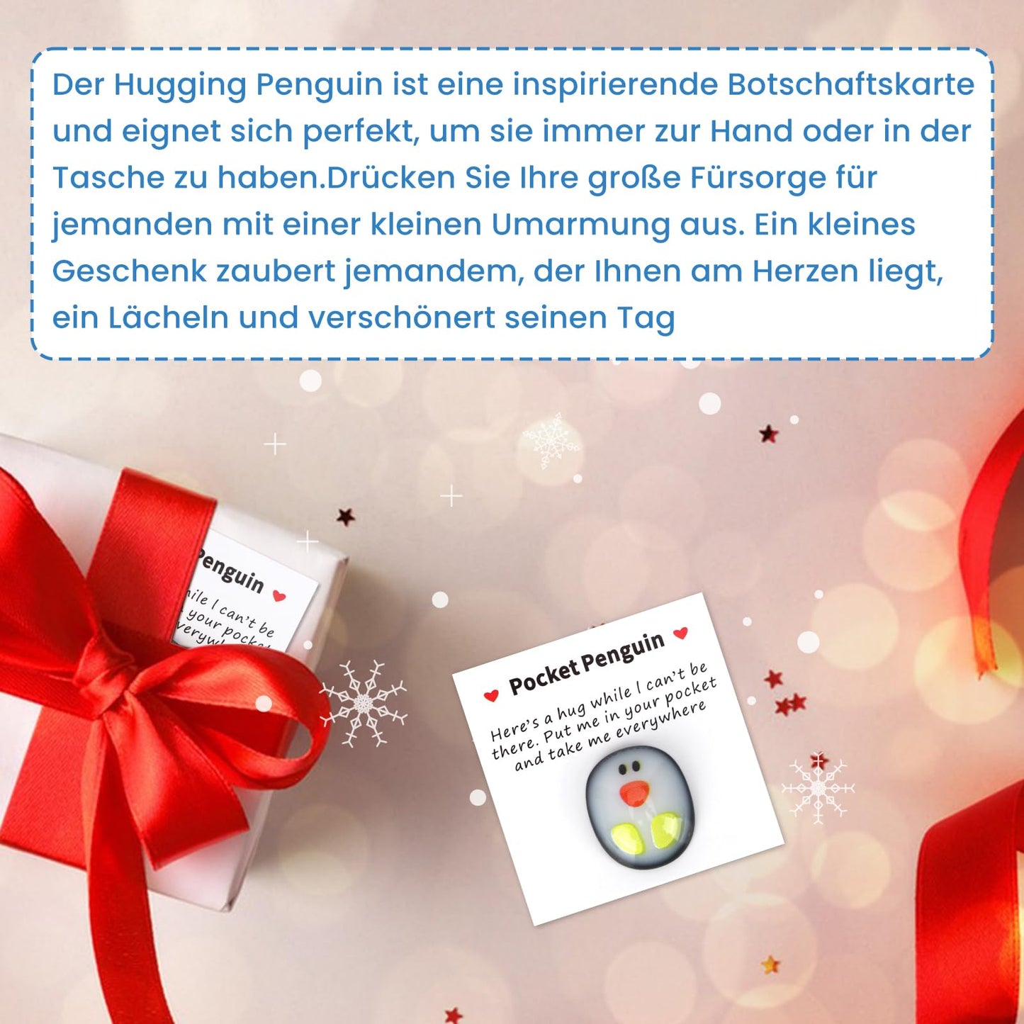 GADITIEK Pocket Penguin Hug, Taschenumarmung Niedlich Eine Taschen Pinguin Umarmung mit Ermutigend Grußkarte