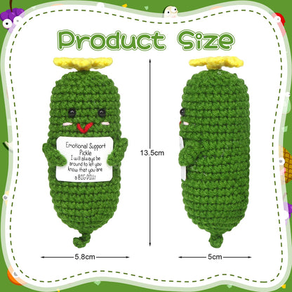 Positive Gurken Puppe, Pocket Hug Mini Plush, Saure Gurken Spielzeug mit Aufmunterung Karte, Kreative Strickwolle Pickle-Häkelpuppe, Geschenk