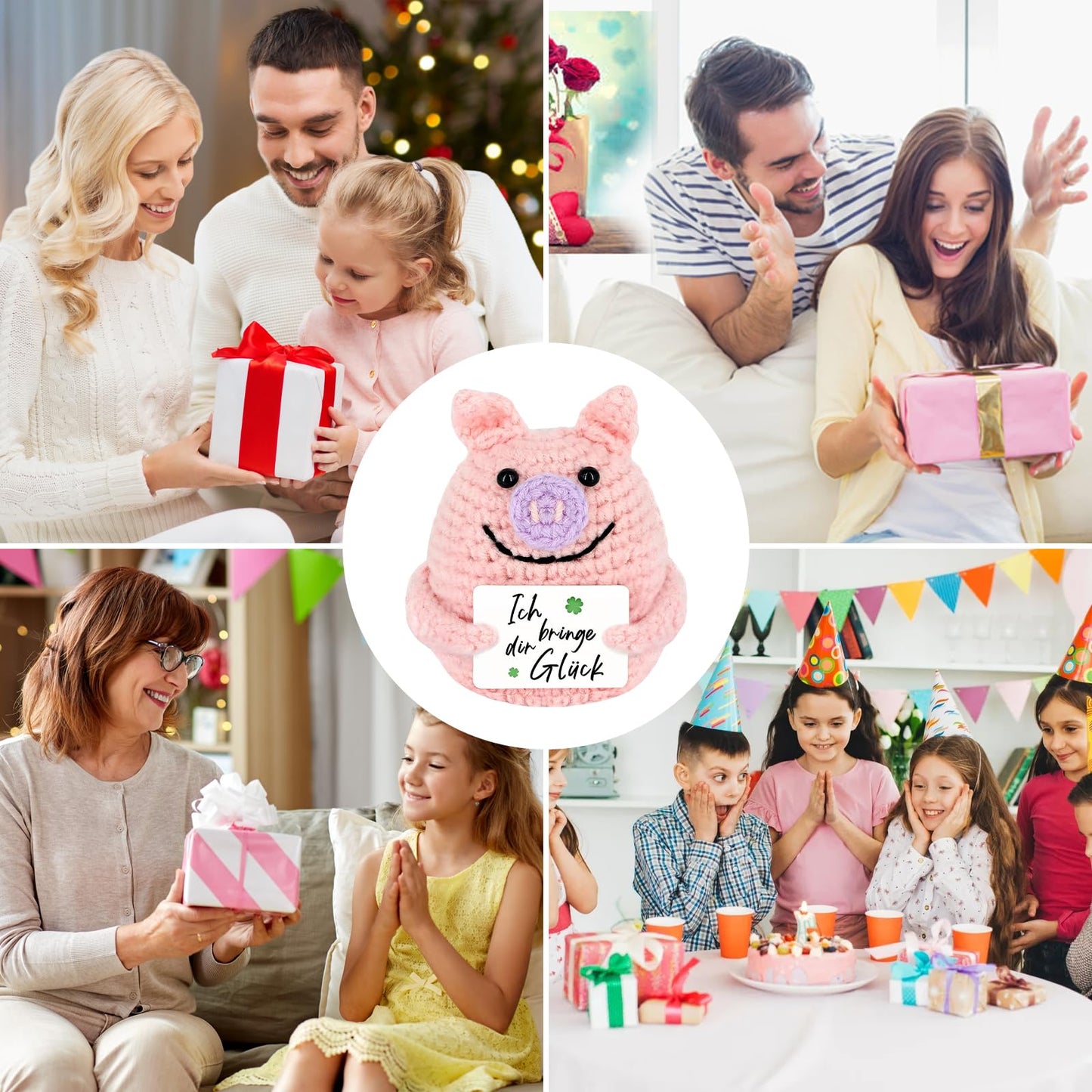 Pocket Hug Glücksschweinchen,Pocket Hug Deutsch Positive Geschenke Schwein Hug Gestrickte Tiny Schwein Puppe, Ein Tolles Geschenk für Familie