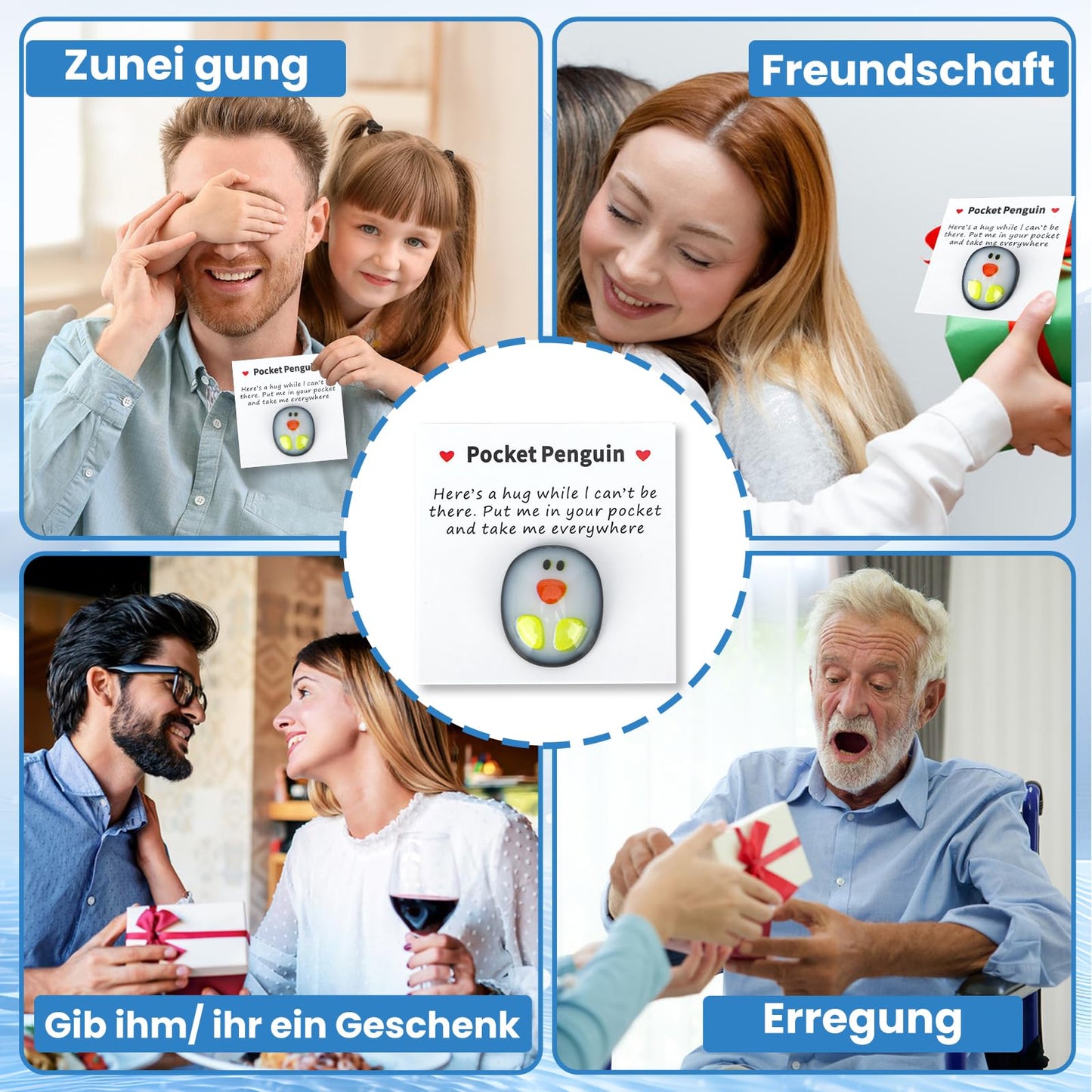 GADITIEK Pocket Penguin Hug, Taschenumarmung Niedlich Eine Taschen Pinguin Umarmung mit Ermutigend Grußkarte