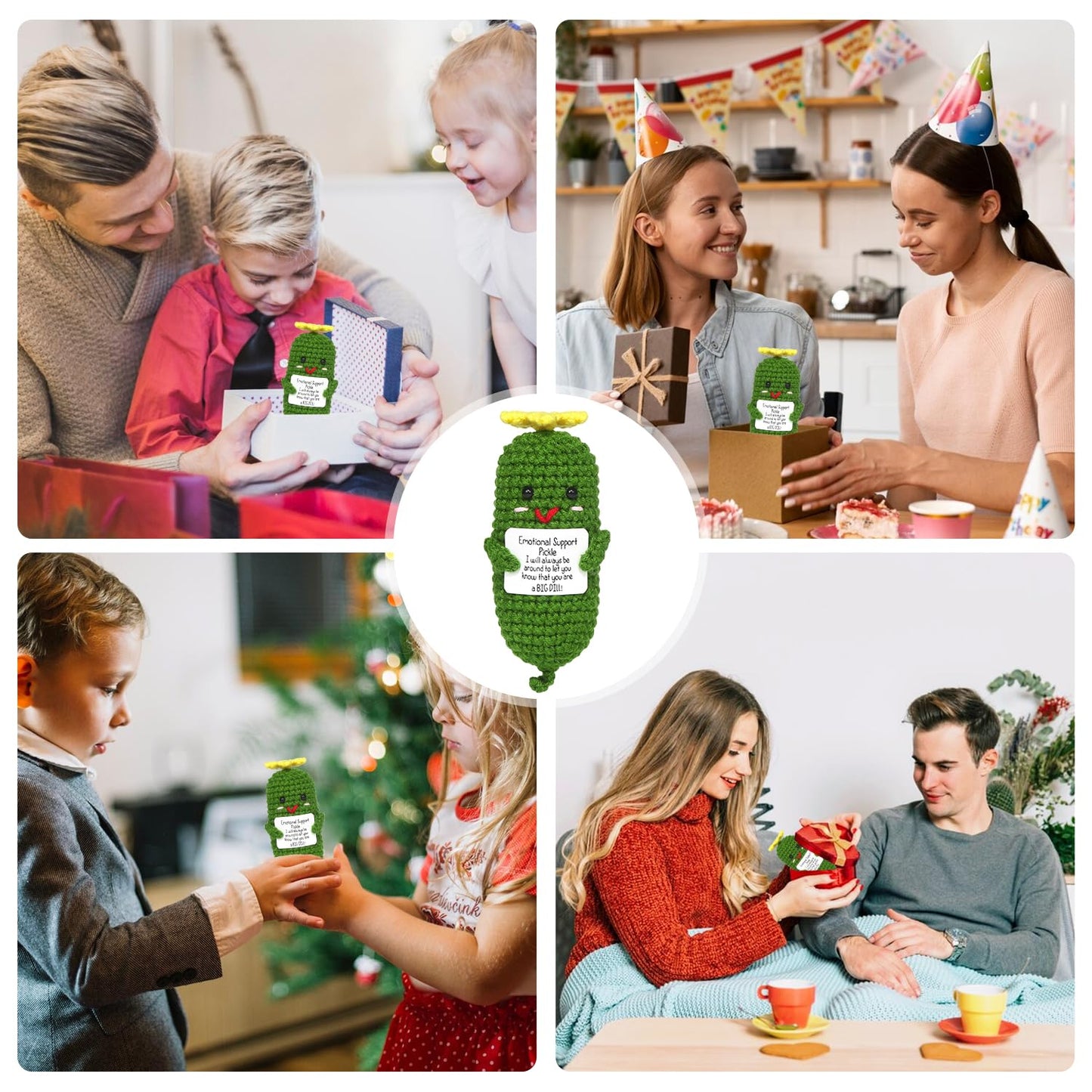 Positive Gurken Puppe, Pocket Hug Mini Plush, Saure Gurken Spielzeug mit Aufmunterung Karte, Kreative Strickwolle Pickle-Häkelpuppe, Geschenk