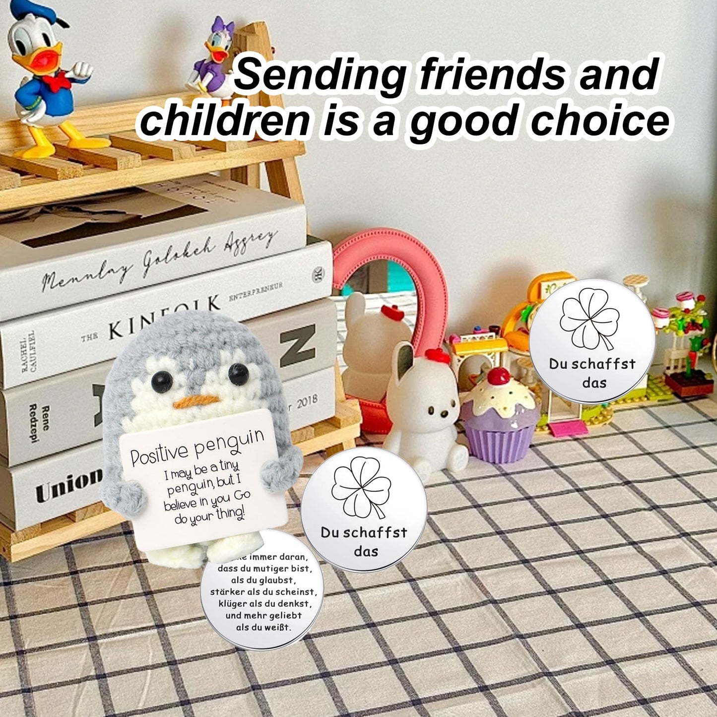 BFUZXY Positive Pinguin Geschenk,6.5CM Mini Geschenke Pinguine mit Karte Positiver Pinguin,Aufmunterung Geschenke für Freundin