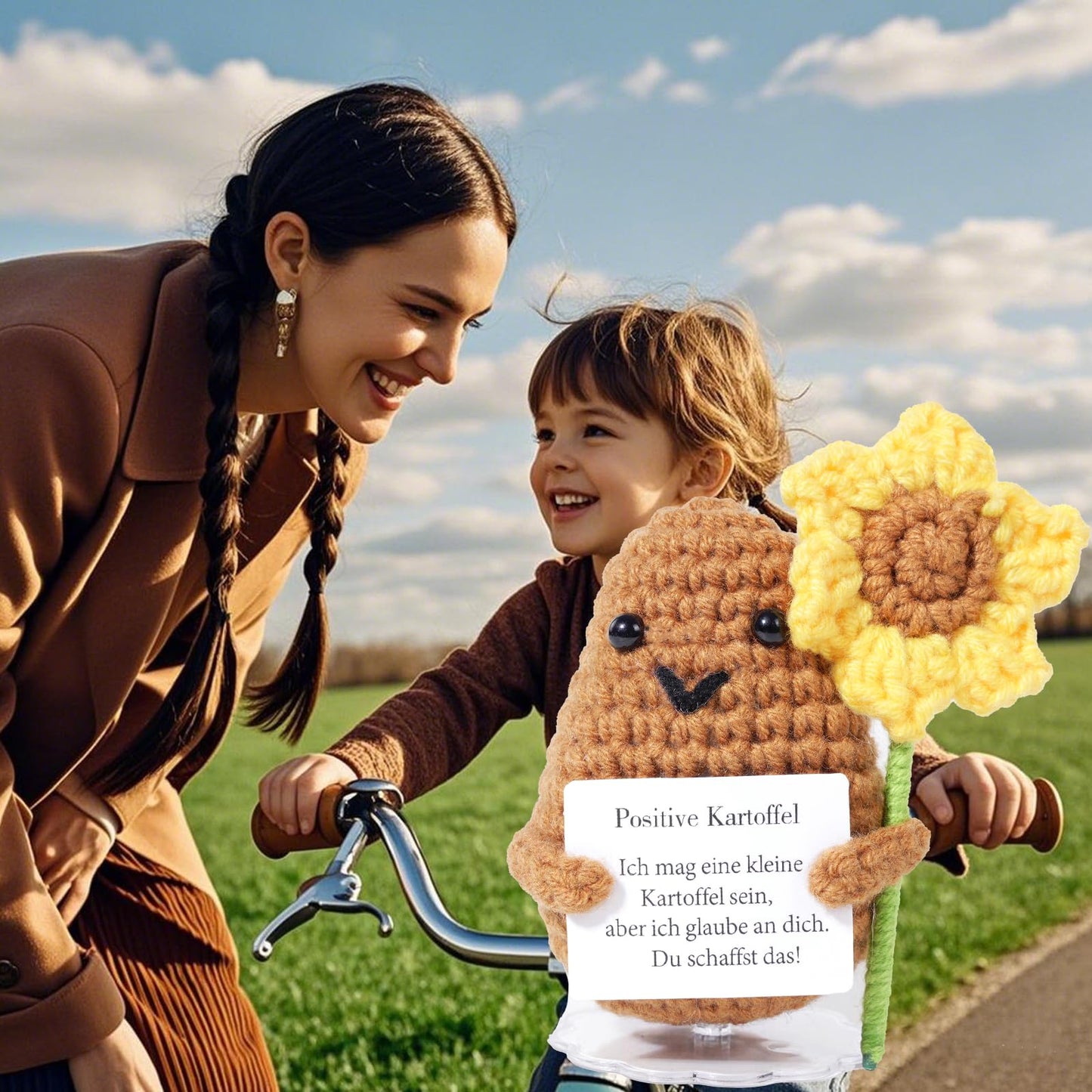 Wobequ Positive Kartoffel Pocket Hug, Kreative Strickwolle Kartoffel Puppe Kleine Glücksbringer, Beste Mutmacher Geschenk