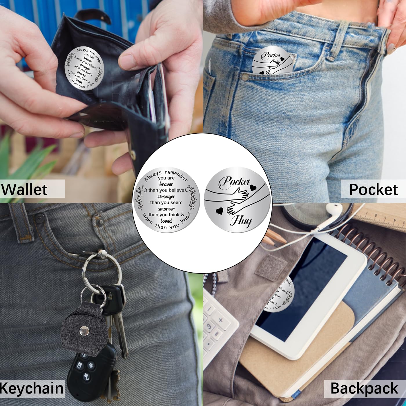 GWAWG Pocket Hug Token Inspirational Long Distance Relationship Keepsake Stainless Double Sided Encouragement Pocket Hug Token Gift