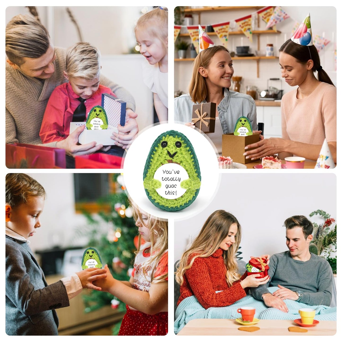 Positive Avocado Puppe - Pocket Hug Mini Plüsch, Spielzeug Mit Aufmunterung Karte, Kreative Strickwolle Häkelpuppe, Geschenk